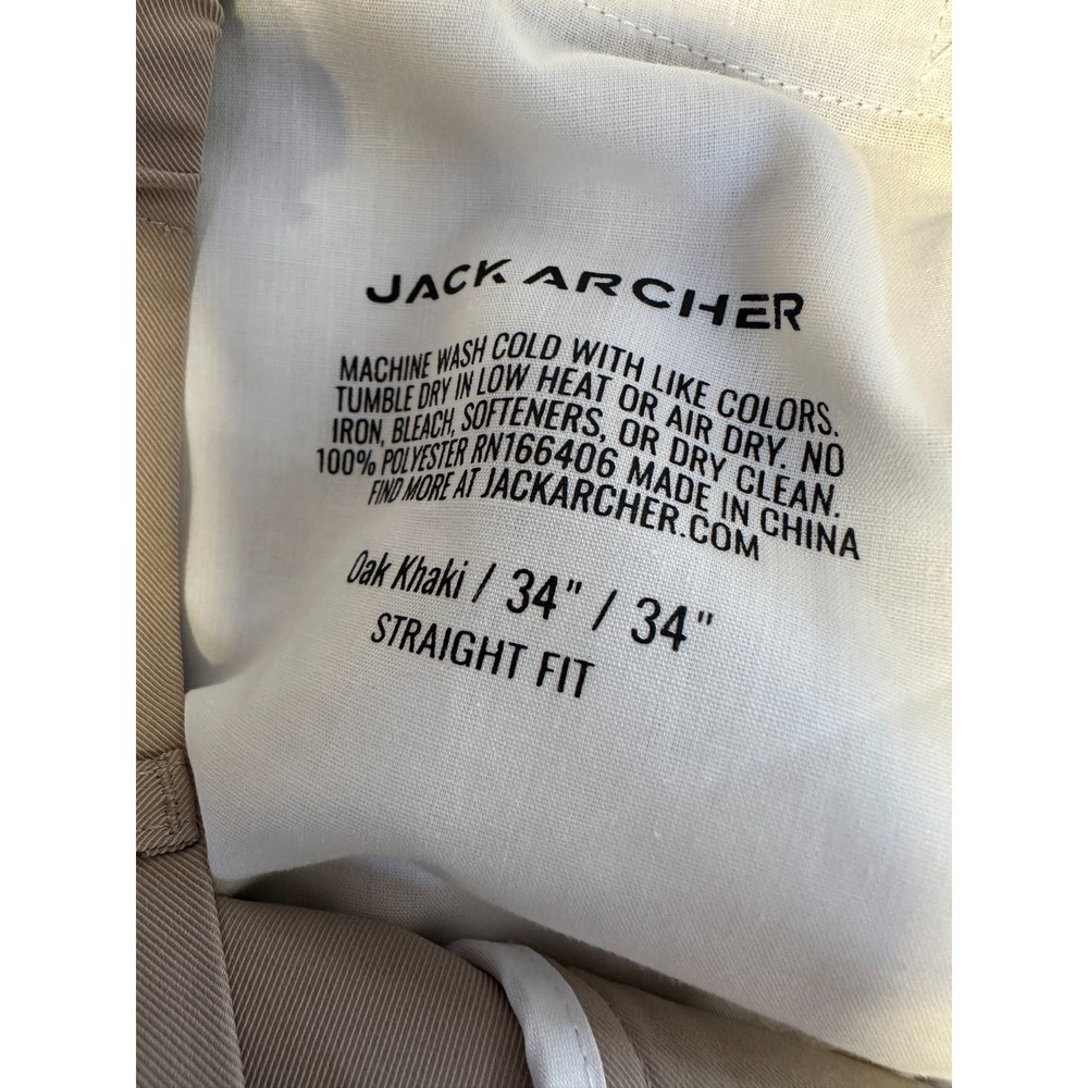 Jack Archer Jetsetter Tech Pants Straight Fit 34 x 34 Oak Khaki Performance - Picture 8 of 10